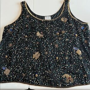 Together - 24w, Black Embellished, Beaded Sleeveless Blouse Tank